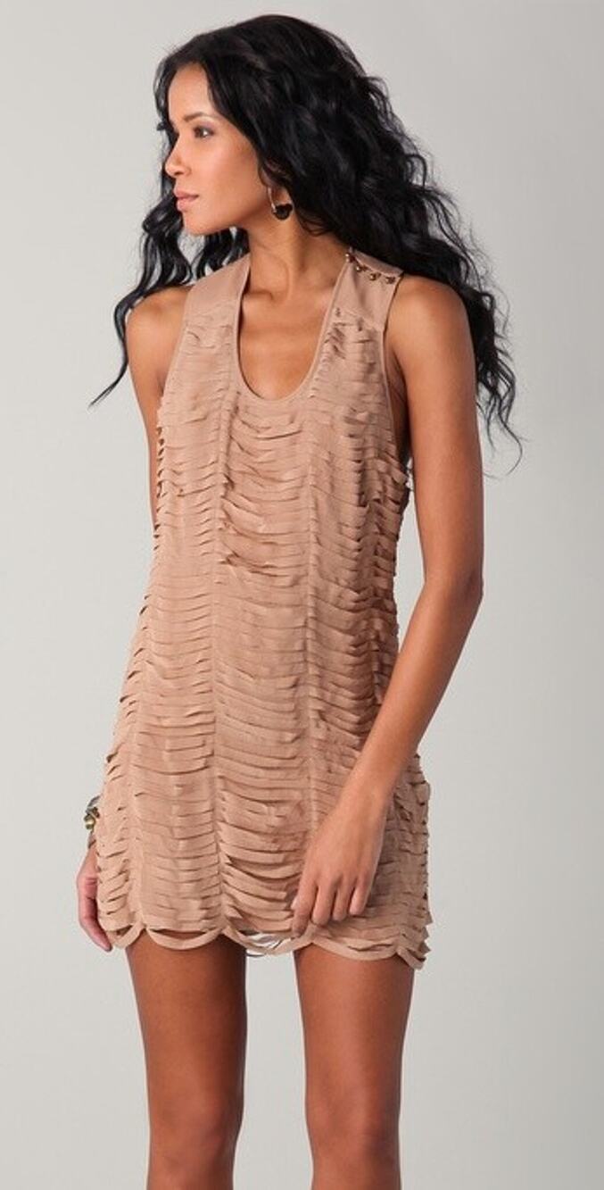 SHERI BODELL Tabacoo Moondust Laser Cut Silk Bodycon Party Mini Dress XS $275
